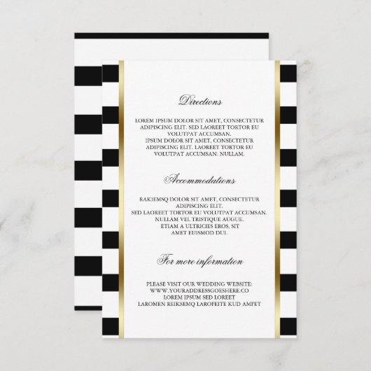 Zwart-wit streep bruiloft details informatie informatiekaartje (Voorkant / Achterkant)