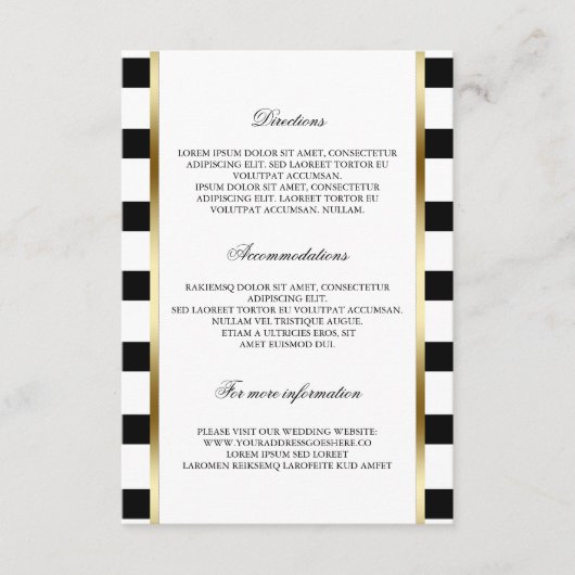 Zwart-wit streep bruiloft details informatie informatiekaartje (Voorkant)