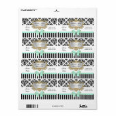 Zwart Wit Streep Damask Mint Water Label (Full Sheet)