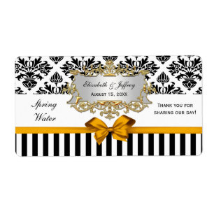 Zwart Wit Streep Damast Goldenrod Water Label