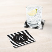 Zwart-wit streep en monogram papier Onderzetters (Insitu)