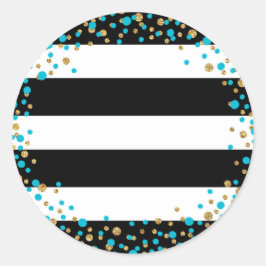 Zwart Wit Streep Goud Glitter Turquoise Sprinkle Ronde Sticker