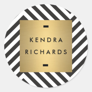 Zwart Wit Streep Goud Minimalistisch Modern Ronde Sticker