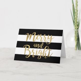 Zwart & Wit Streep "Merry & Bright" Xmas Feestdagen Kaart