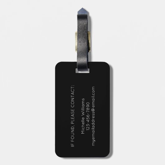 Zwart Wit Streep Monogram Girly Script Cirkel Bagagelabel (Achterkant verticaal)