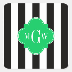 Zwart Wit Streep Smaragd Vierkant 3 Monogram Vierkante Sticker