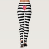 Zwart Wit Streep Trendy Roze Hart Valentijn Leggings (Achterkant)
