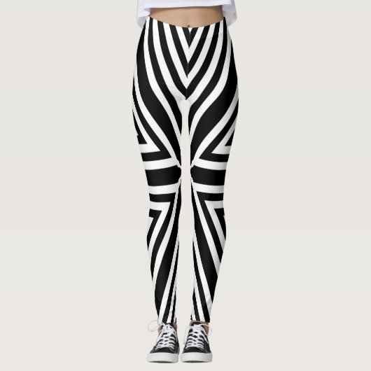 Zwart Wit Streep Yoga Pants Pattern Leggings (Voorkant)