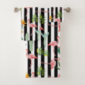Zwart Wit Strepen met Flamingo Cactus Bad Handdoek (Insitu)