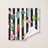  Zwart Wit Strepen met Flamingo Cactus Bad Handdoek (Wasdoekje)