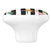 Zwart Wit Strepen met Flamingo Cactus Keramische Knop (Zijkant)