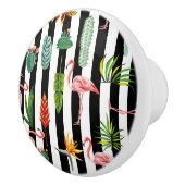 Zwart Wit Strepen met Flamingo Cactus Keramische Knop (Rechts)