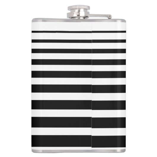 Zwart & Wit Strepen Roze Bloemen Monogram Heupfles (Achterkant)