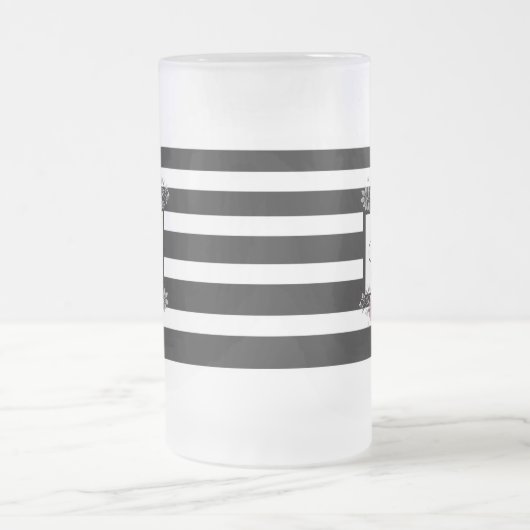 Zwart & Wit Strepen Roze Bloemen Monogram Matglas Bierpul (Center)