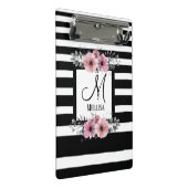 Zwart & Wit Strepen Roze Bloemen Monogram Mini Klembord (Schuin)