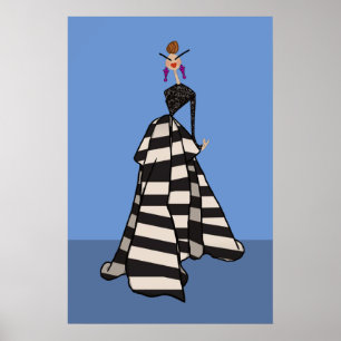 Zwart & Wit Strepen Vrouw Glamour Mode Kunst Poster