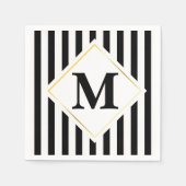 Zwart-wit Strepen Wit Goud Monogram Servetten (Voorkant)