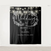 Zwart-wit String Lights Bruiloft Achtergrond Wandkleed (Voorkant)