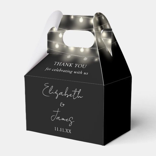Zwart-wit String Lights bruiloft Dank u Bedankdoosjes (Voorkant Zijde)