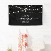 Zwart & Wit String Lights Happy Retirement Party Spandoek (Insitu)