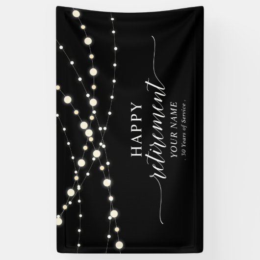 Zwart & Wit String Lights Happy Retirement Party Spandoek (Verticaal)