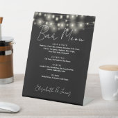 Zwart-wit String Lights Script Bar Menu Reclamebord Met Voetstuk (Insitu)