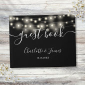 Zwart Wit String Lights Signature Script Bruiloft Gastenboek