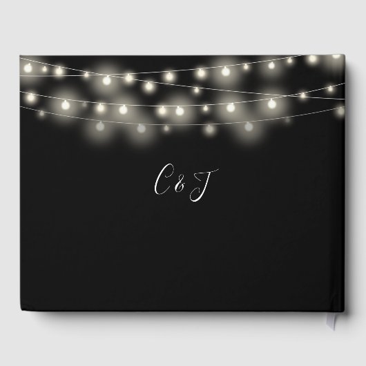 Zwart Wit String Lights Signature Script Bruiloft Gastenboek (Achterkant)