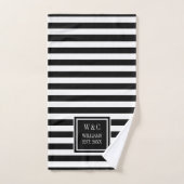 Zwart wit Stripe gepersonaliseerd monogram Bad Handdoek (Handdoek)
