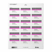 Zwart wit Stripe Hot Pink Ribbon Naam Monogram Etiket (Full Sheet)