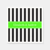 Zwart wit Stripe Limoen Ribbon Naam Monogram Servetten (Voorkant)