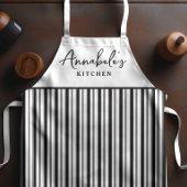Zwart-wit Stripe Modern Script Gepersonaliseerd Schort