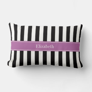 Zwart wit Stripe Orchid Ribbon Naam Monogram Kussen
