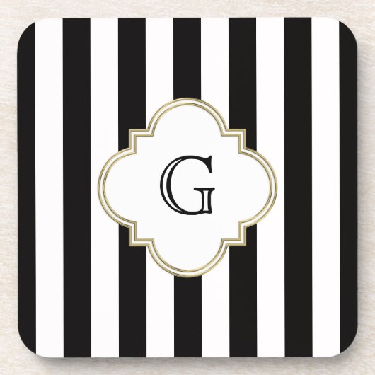 Zwart-wit Stripe Patroon met wit monogram Onderzetter (Voorkant)