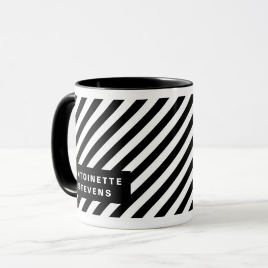 Zwart-wit Stripe Patroon Mok (Voorkant links)