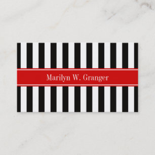 Zwart wit Stripe Red Ribbon Naam Monogram Visitekaartje