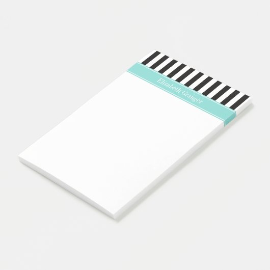 Zwart wit Stripe Turquoise Ribbon Naam Monogram Post-it® Notes (Schuin)