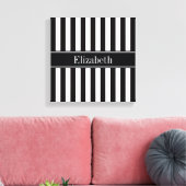 Zwart wit Stripe Zwarte Naam Monogram Canvas Afdruk (Insitu (Woonkamer))