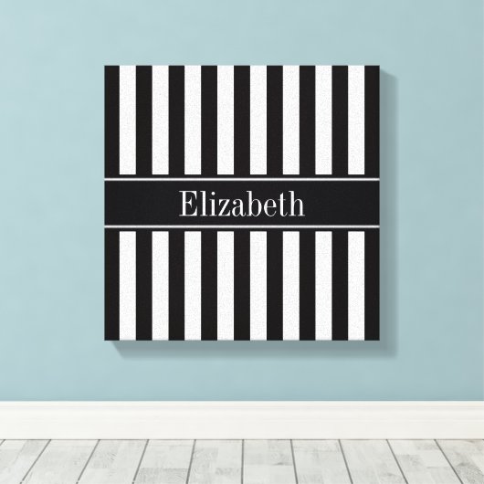 Zwart wit Stripe Zwarte Naam Monogram Canvas Afdruk (Insitu (Houten vloer))
