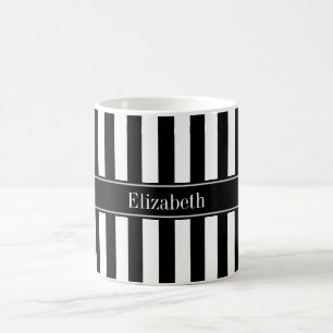 Zwart wit Stripe Zwarte Naam Monogram Koffiemok