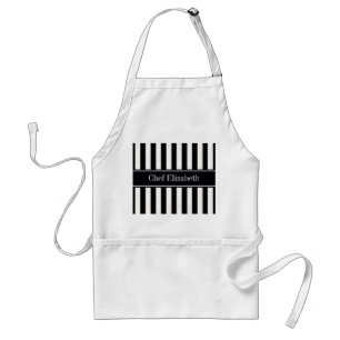 Zwart wit Stripe Zwarte Naam Monogram Standaard Schort