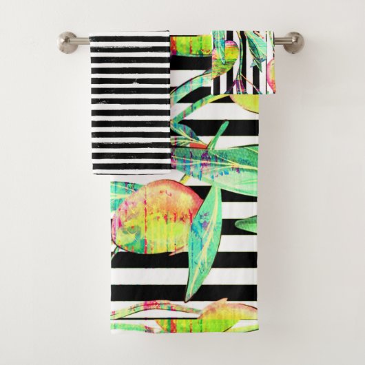 Zwart-wit Striped Mangos Bath-handdoekset Bad Handdoek (Insitu)