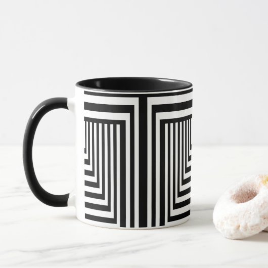 Zwart-wit Striped Mok (Met donut)