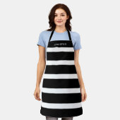 Zwart-wit Striped Patroon Aangepaste naam Apron Schort (Gedragen)