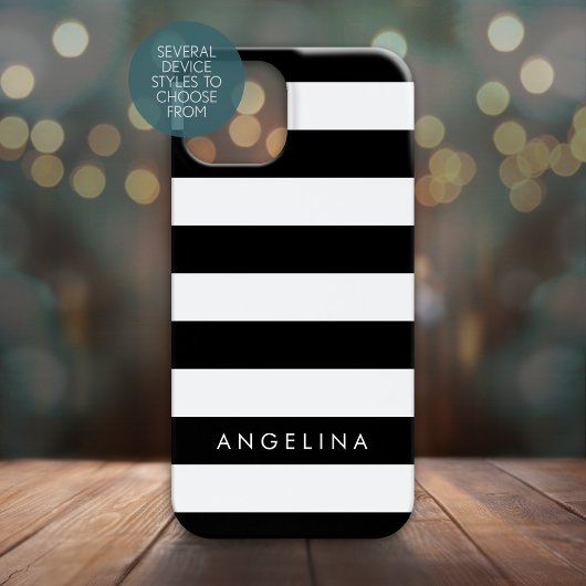 Zwart-wit Striped Patroon en Moderne Naam Case-Mate iPhone Case