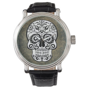 Zwart & Wit Sugar Skull Slate Watch  Horloge