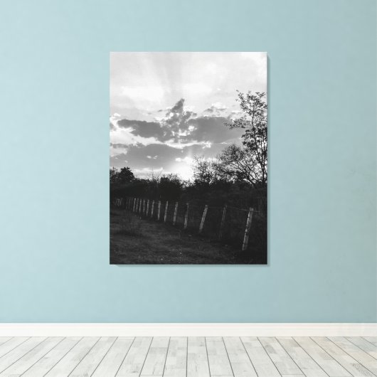 Zwart & Wit Sunset Foto Print Canvas Muurdecoratie (Insitu (Houten vloer))