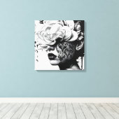 Zwart-wit Surreal Collage Portret Canvas Afdruk (Insitu (Houten vloer))