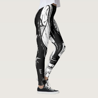 Zwart-wit surreëel lijnwerk leggings