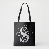 Zwart-wit Swirly Flourish Initiaal Monogram Draagtas (Voorkant)